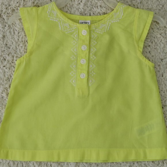 Carter's Other - Carter's Sleeveless Blouse‎ Size 9 Months 100% Cotton, Yellow~ White Embroidery